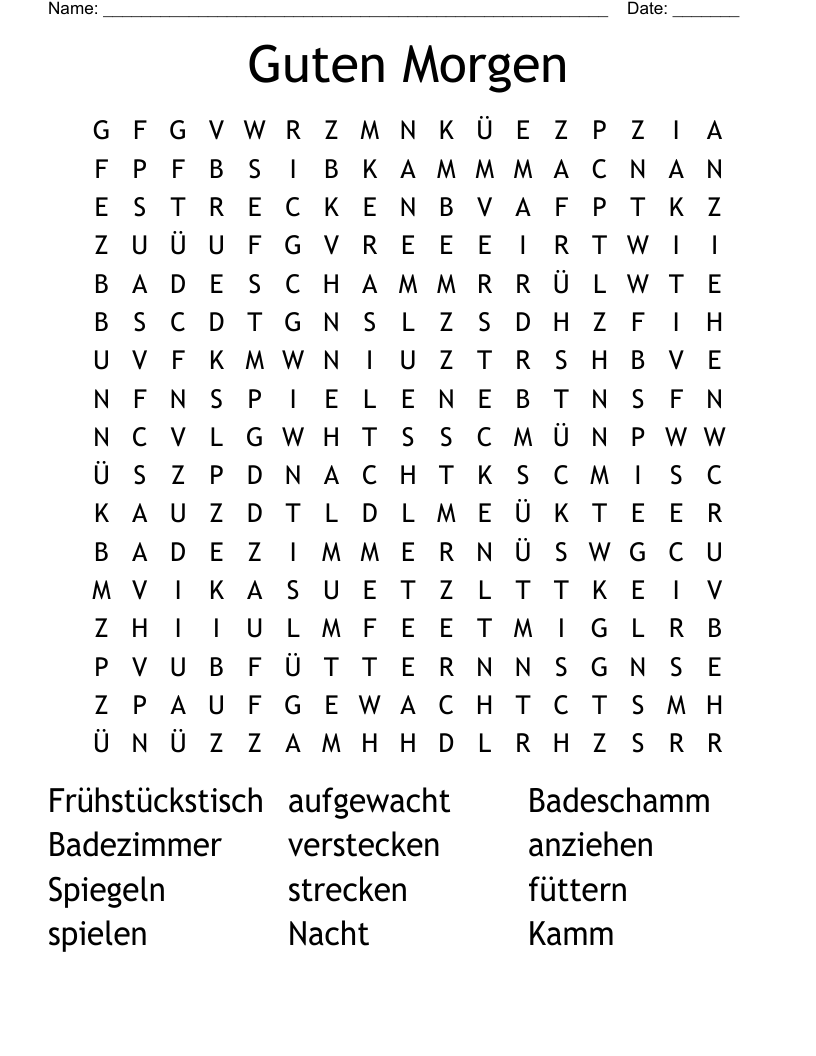 Guten Morgen Word Search