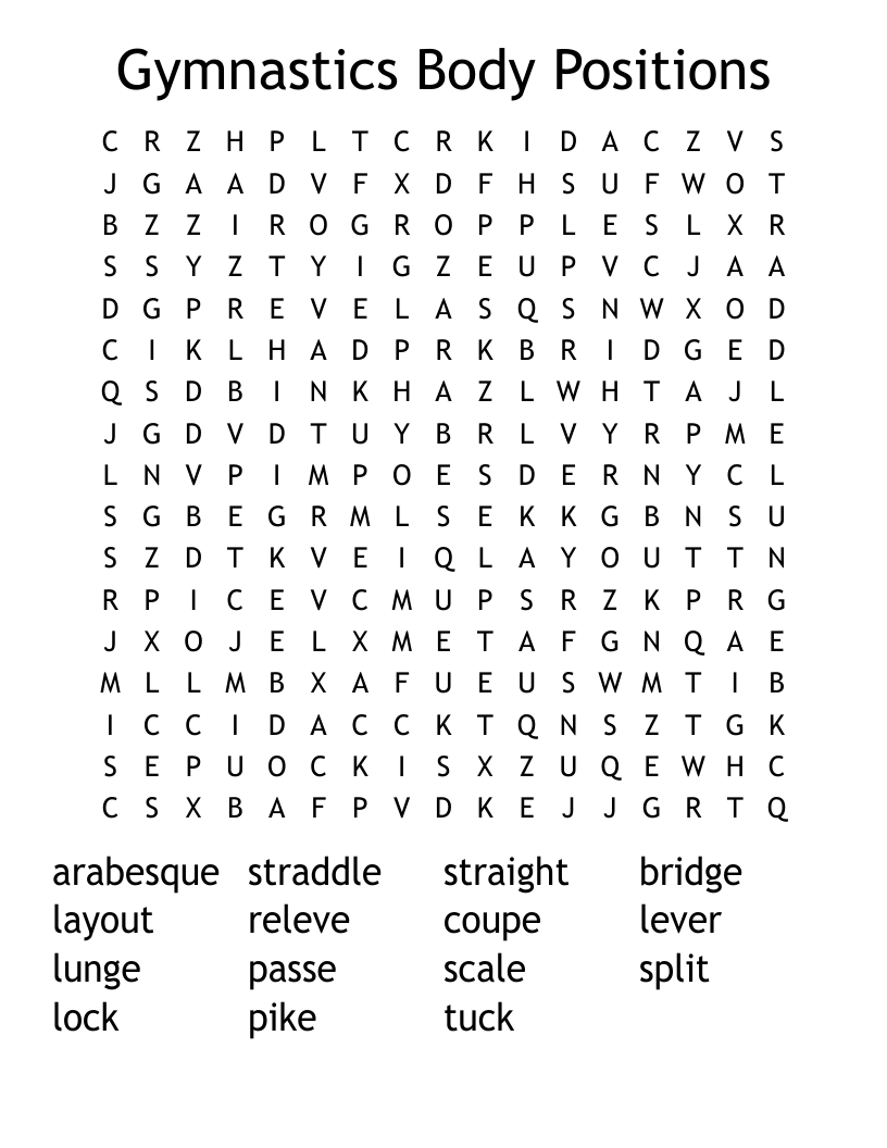 Gymnastics Body Positions Word Search