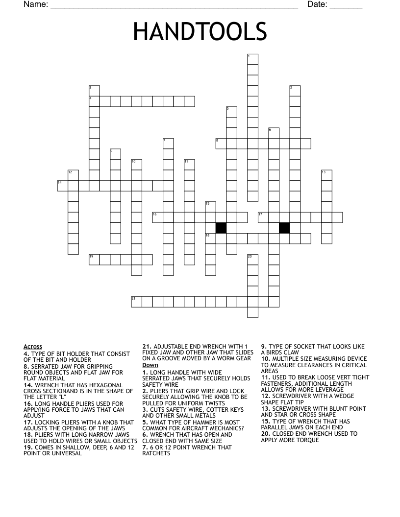 MACHINE GUARDING HAND TOOLS Crossword WordMint