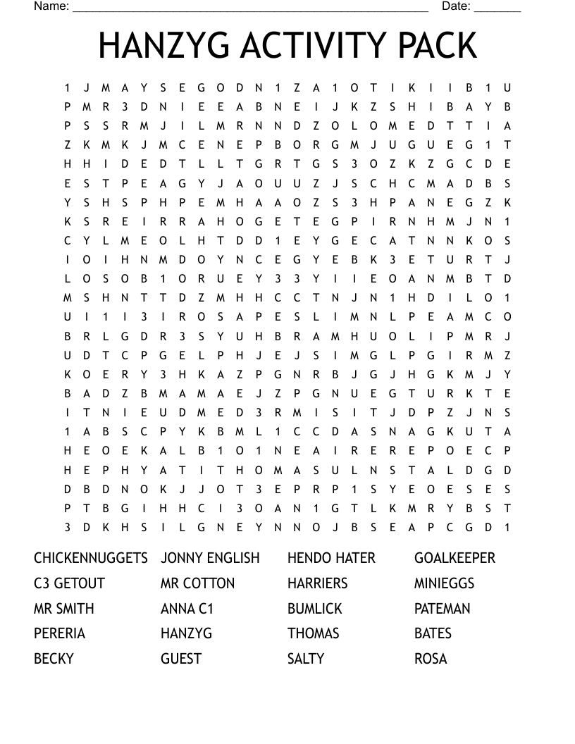 HANZYG ACTIVITY PACK Word Search