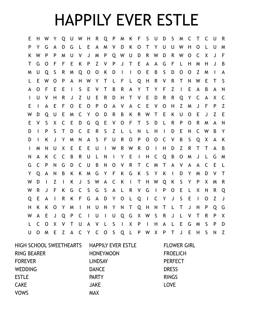 HAPPILY EVER ESTLE Word Search