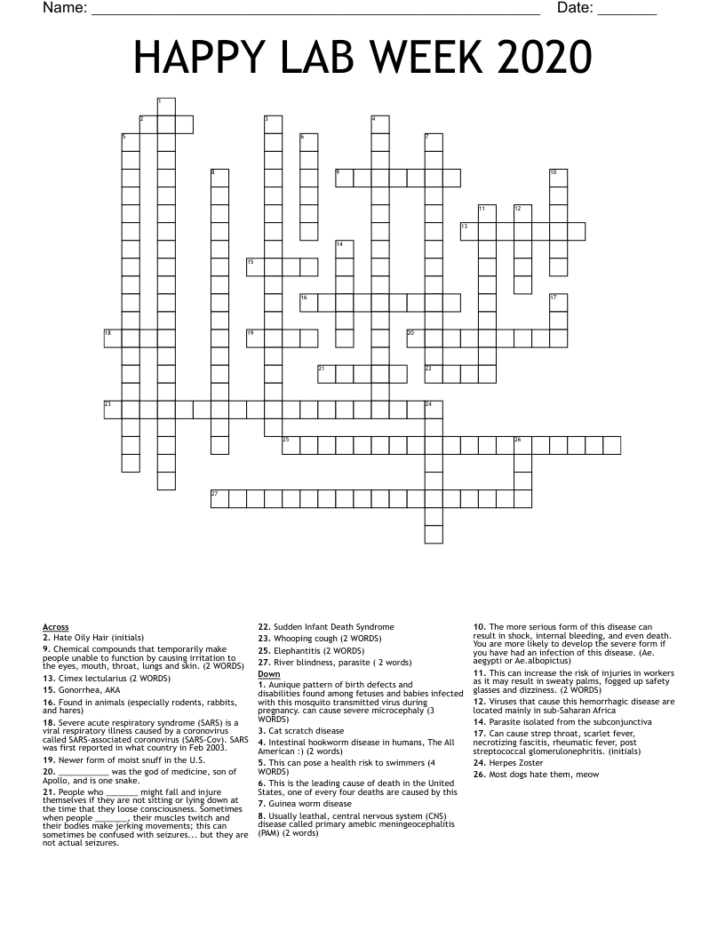 HAPPY LAB WEEK 2020 Crossword