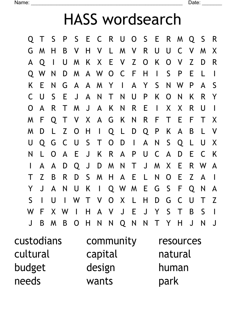 HASS wordsearch