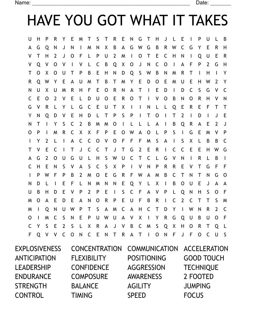 HAVE YOU GOT WHAT IT TAKES Word Search