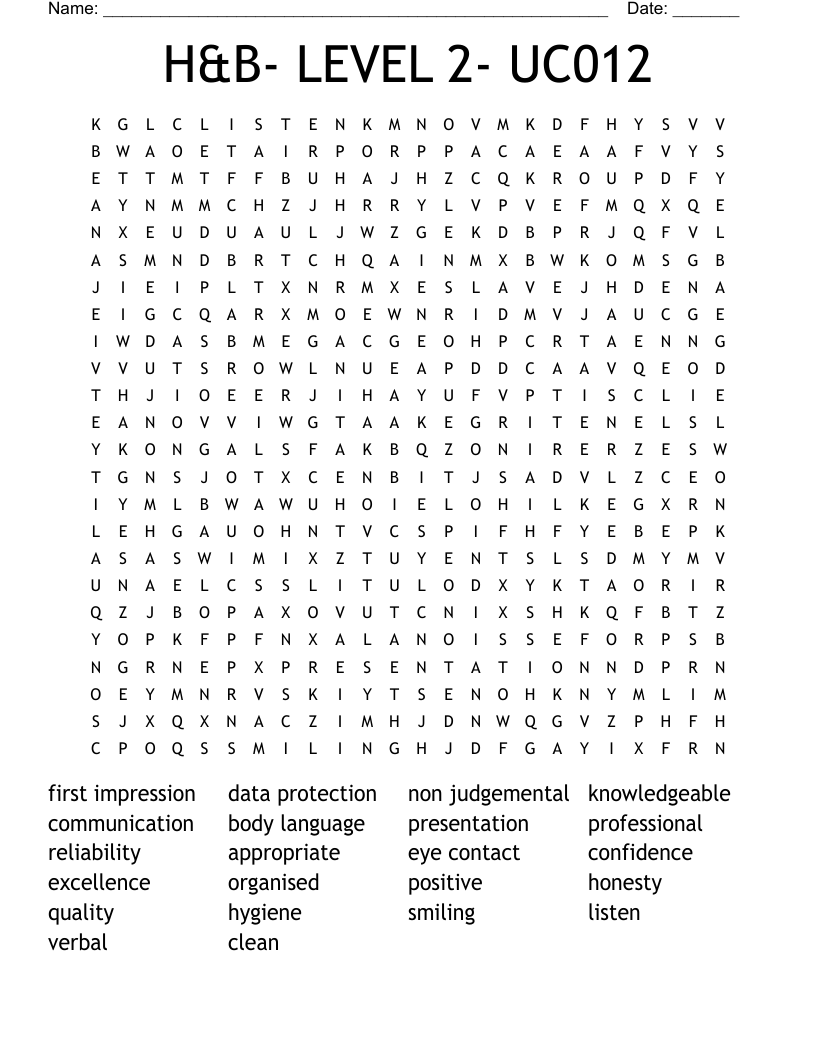 H&B- LEVEL 2- UC012 Word Search