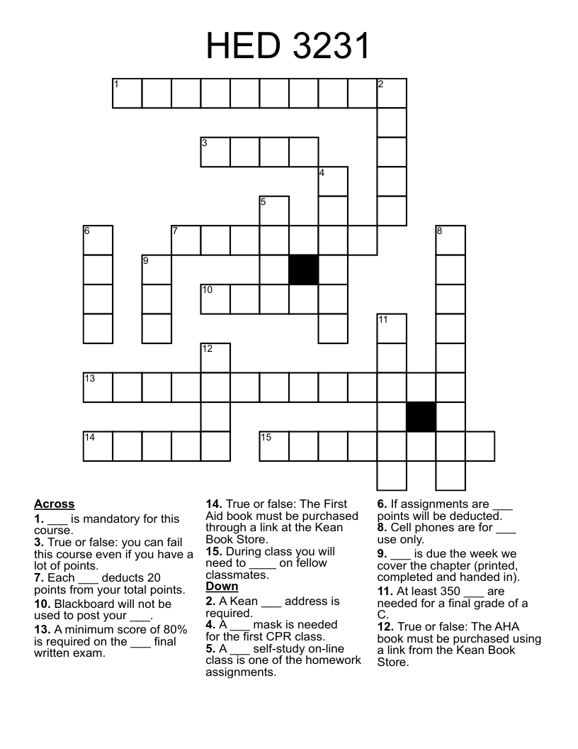 HED 3231 Crossword