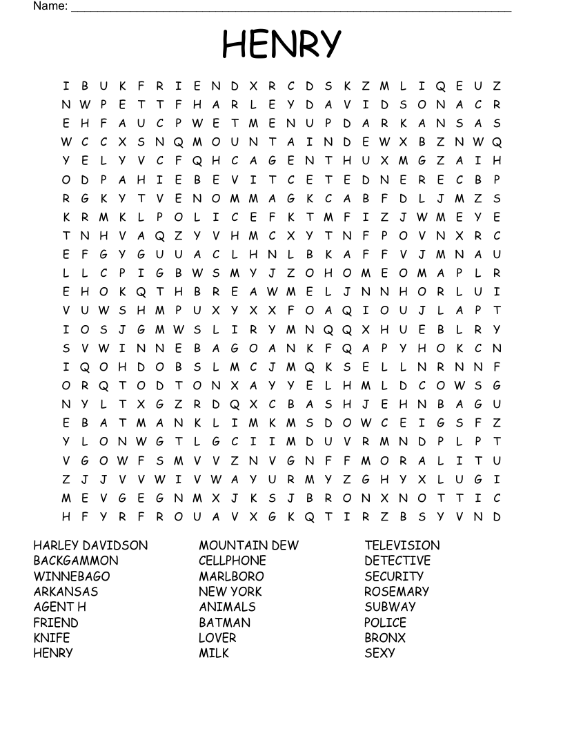 HENRY Word Search