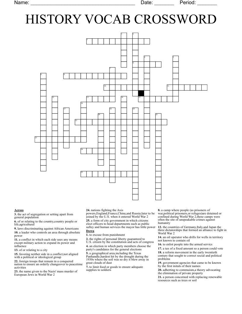 HISTORY VOCAB CROSSWORD