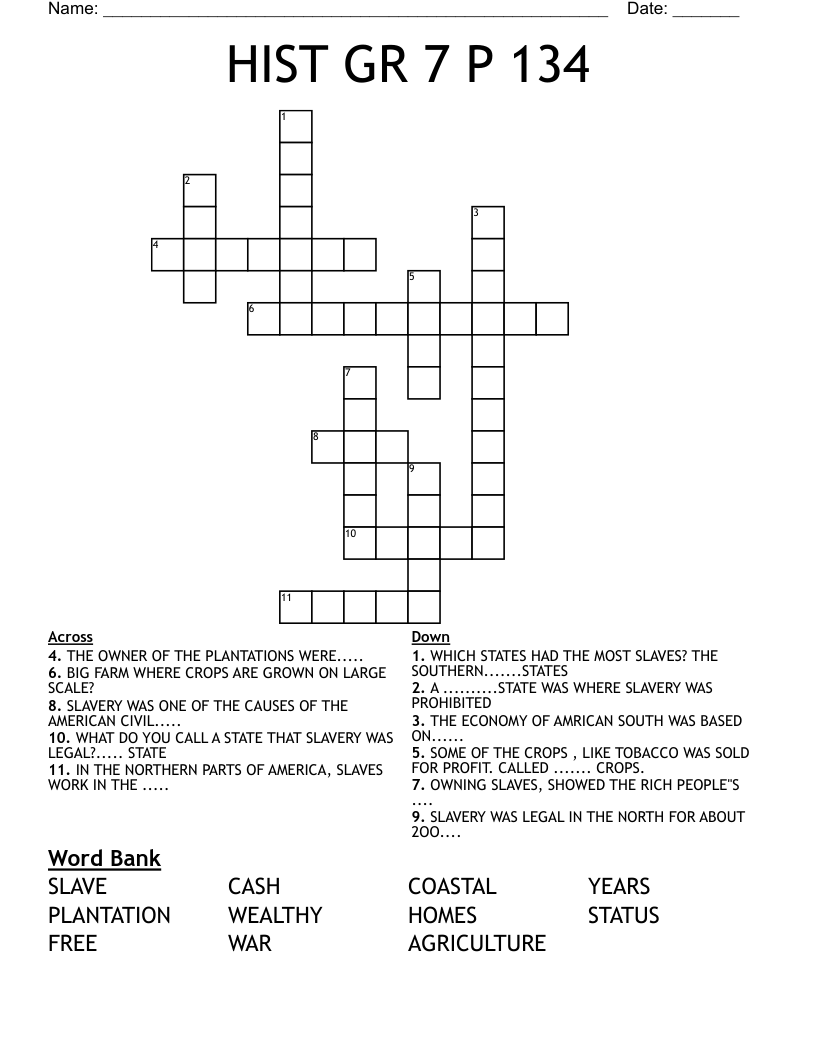 HIST GR 7 P 134 Crossword