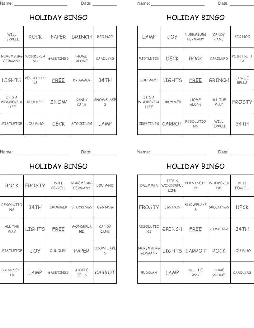 HOLIDAY BINGO