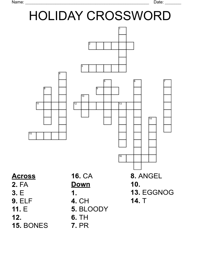 HOLIDAY CROSSWORD