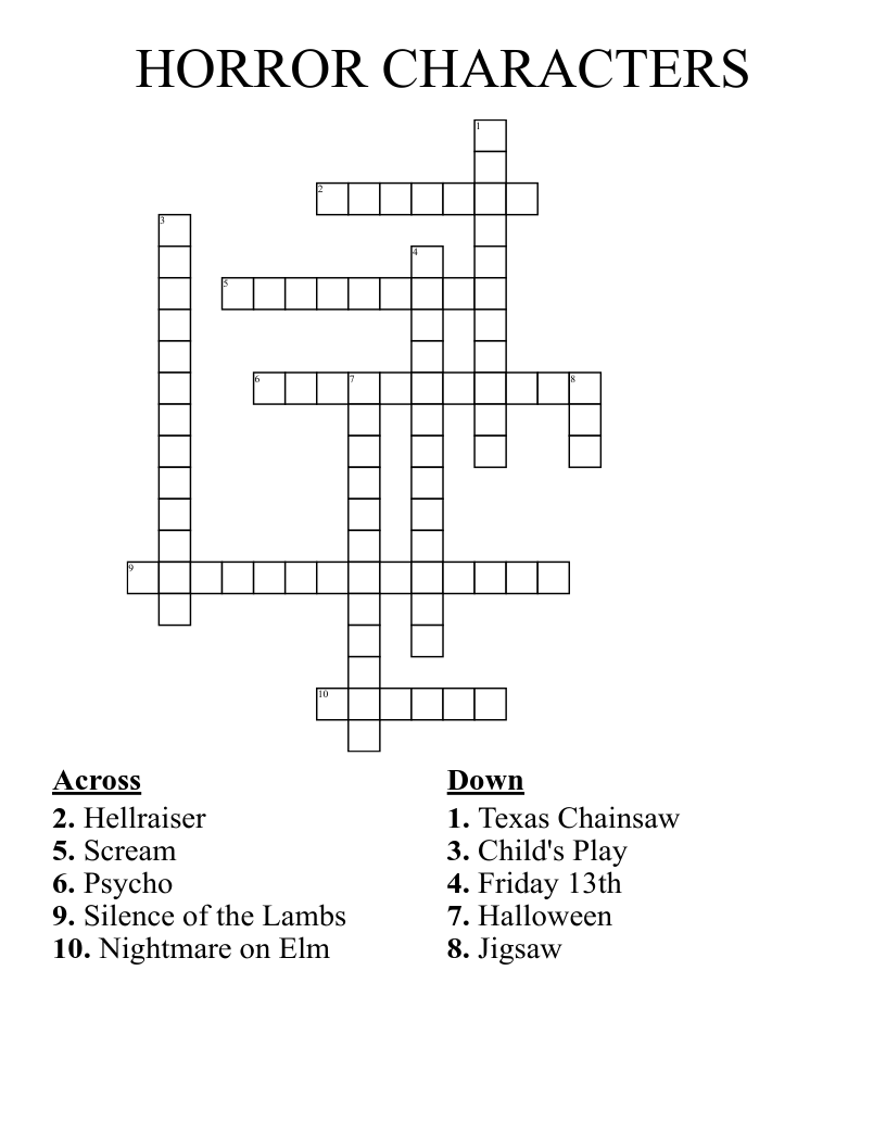 Horror Movie Night Crossword Wordmint Horror Movies Crossword Wordmint Bennieya Lewis