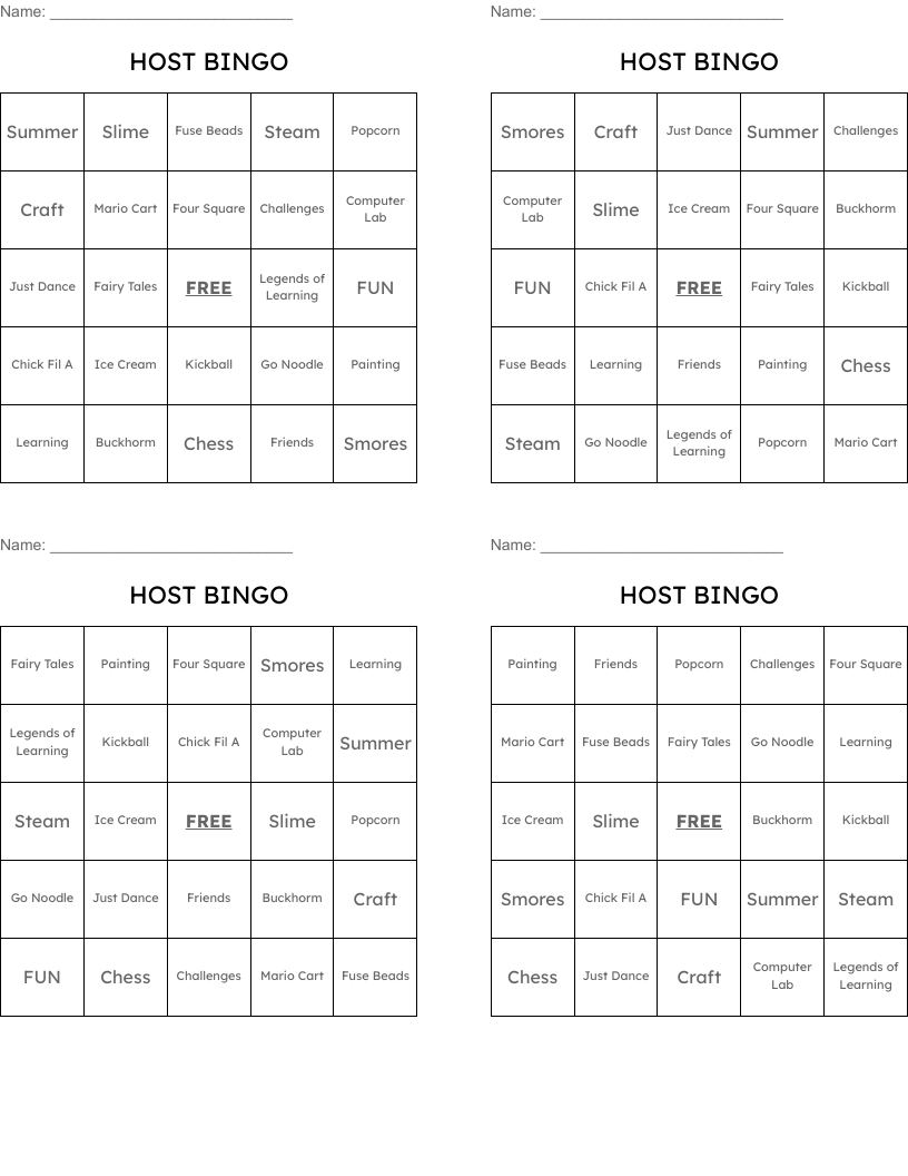 HOST BINGO WordMint