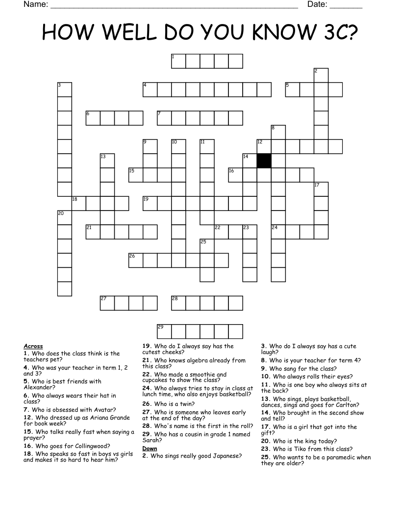 HOW WELL DO YOU KNOW 3C? Crossword WordMint HOW WELL DO YOU KNOW 3C? Crossword WordMint