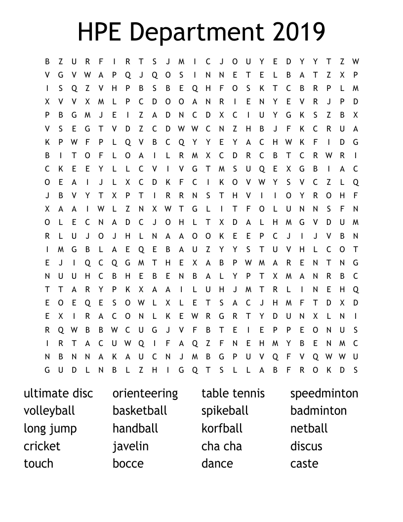 HPE Department 2019 Word Search