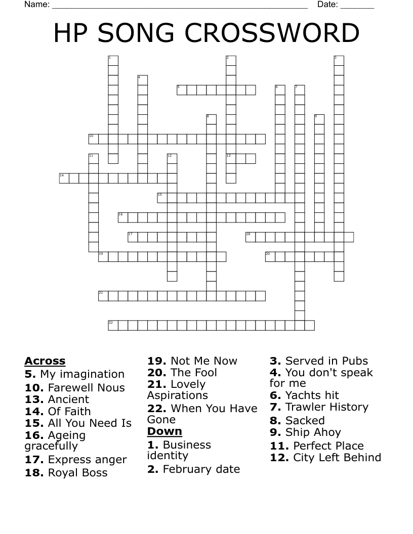 HP SONG CROSSWORD WordMint