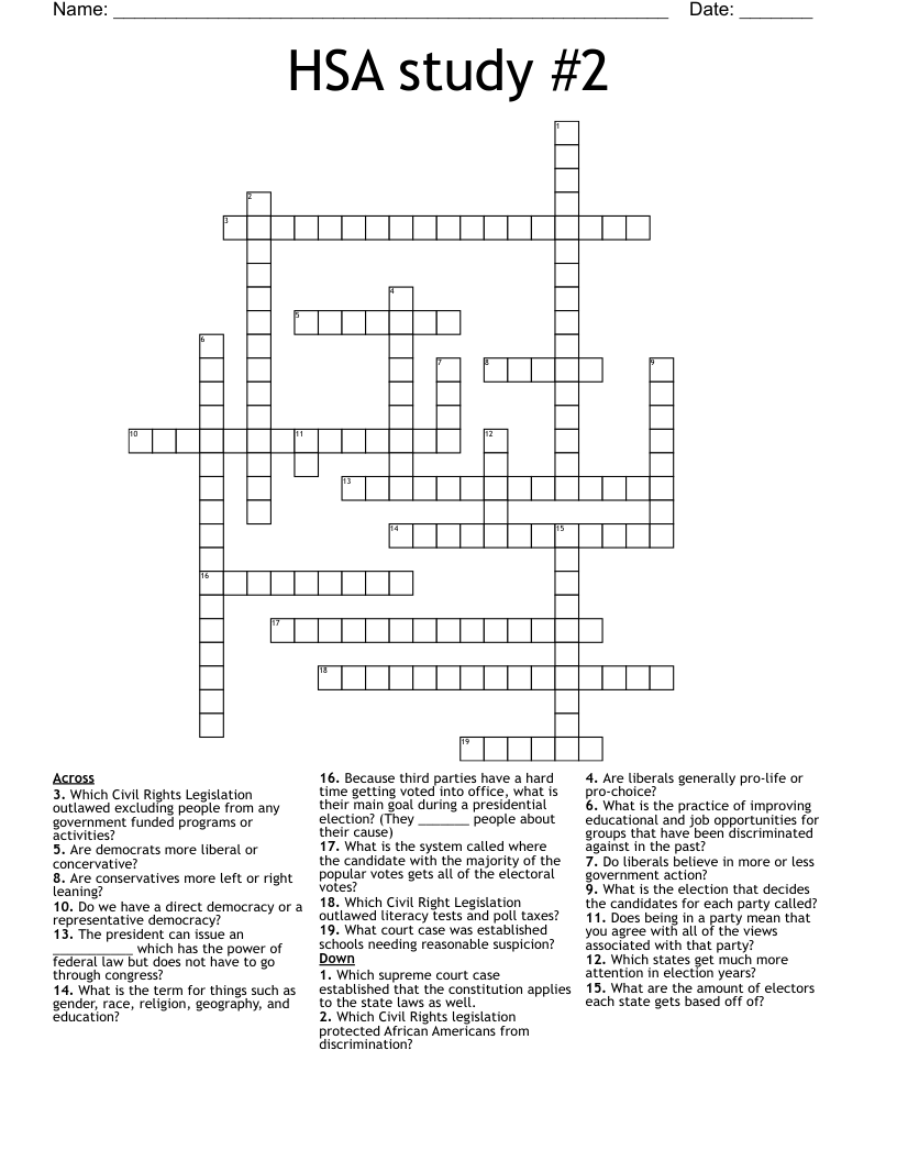 HSA study #2 Crossword