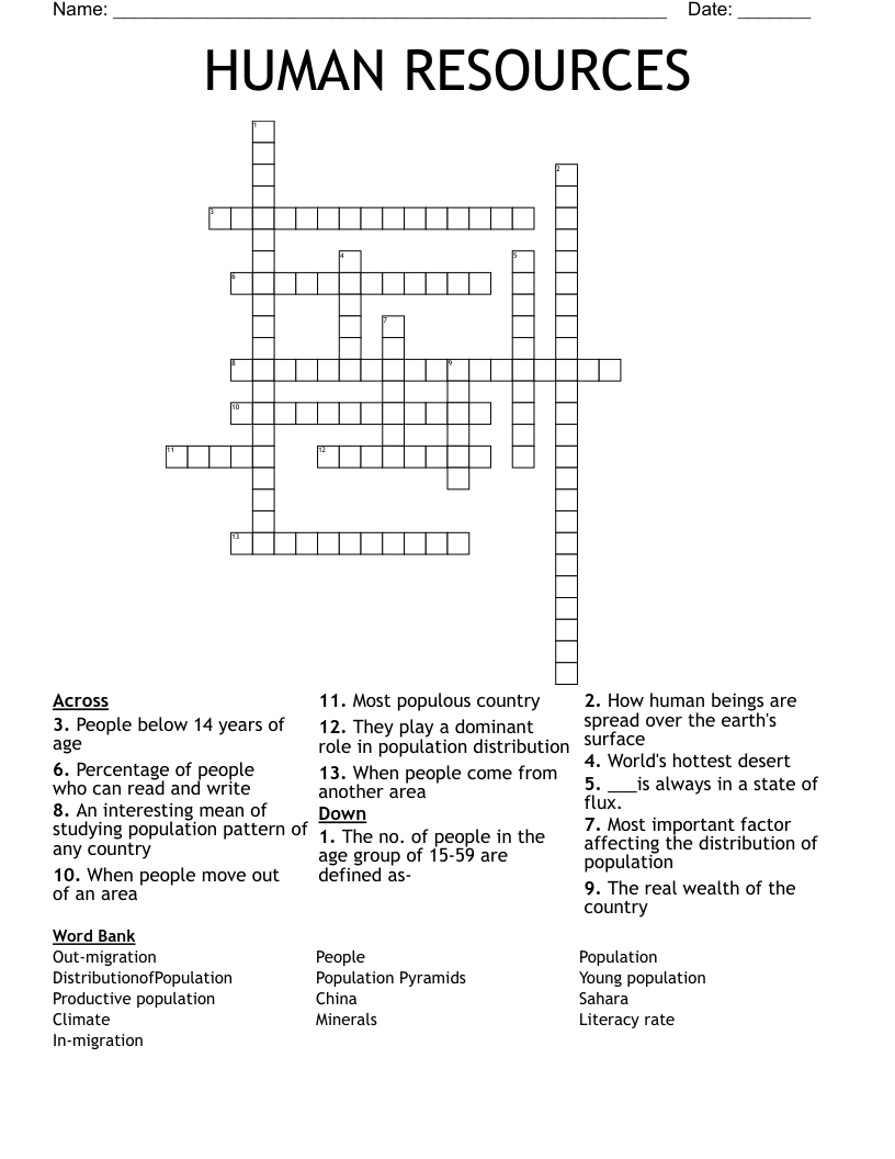 HUMAN RESOURCES  Crossword