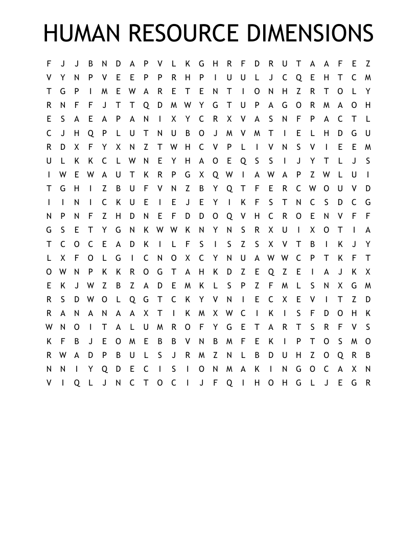 HUMAN RESOURCE DIMENSIONS Word Search