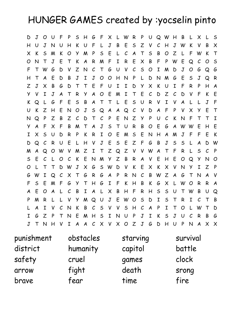 HUNGER GAMES created by :yocselin  pinto  Word Search