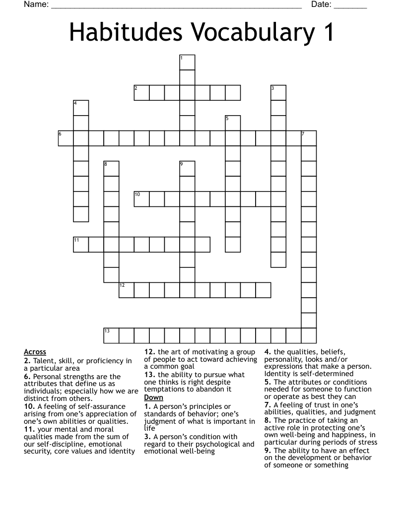 Habitudes Vocabulary 1 Crossword