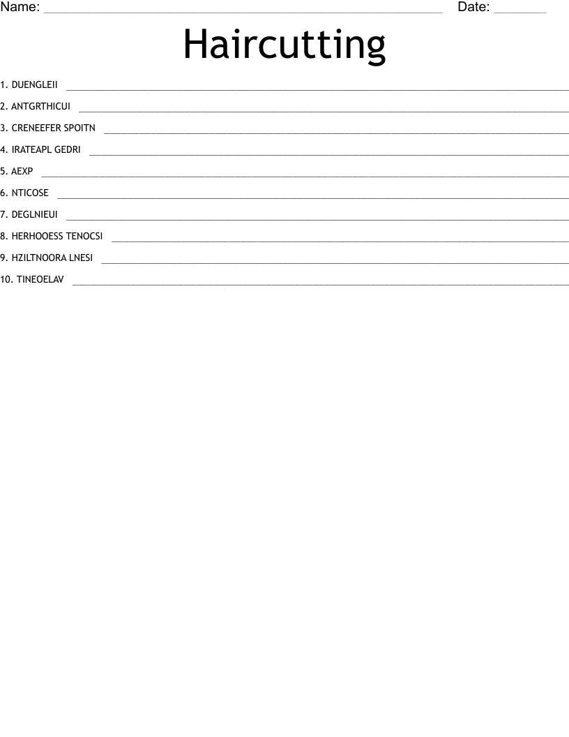Haircutting  Word Scramble