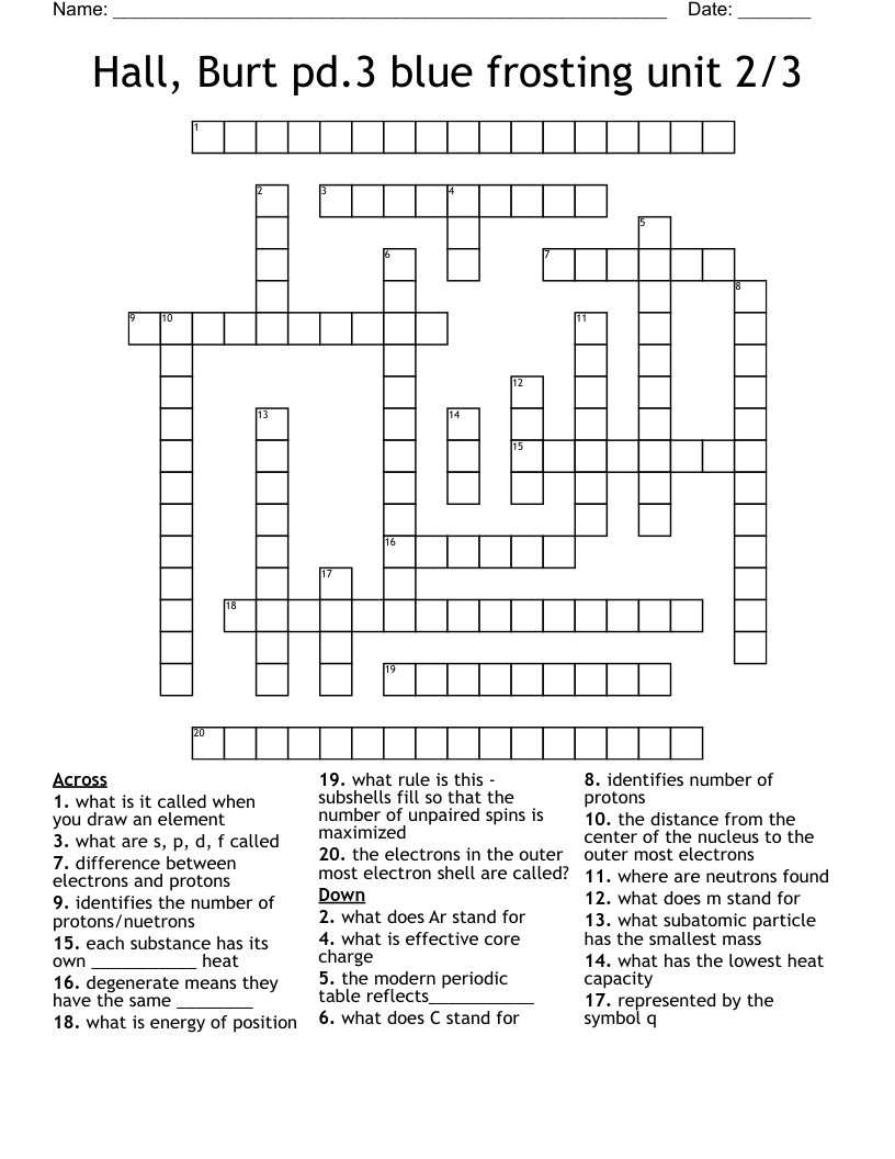 Hall, Burt pd.3 blue frosting unit 2/3 Crossword WordMint