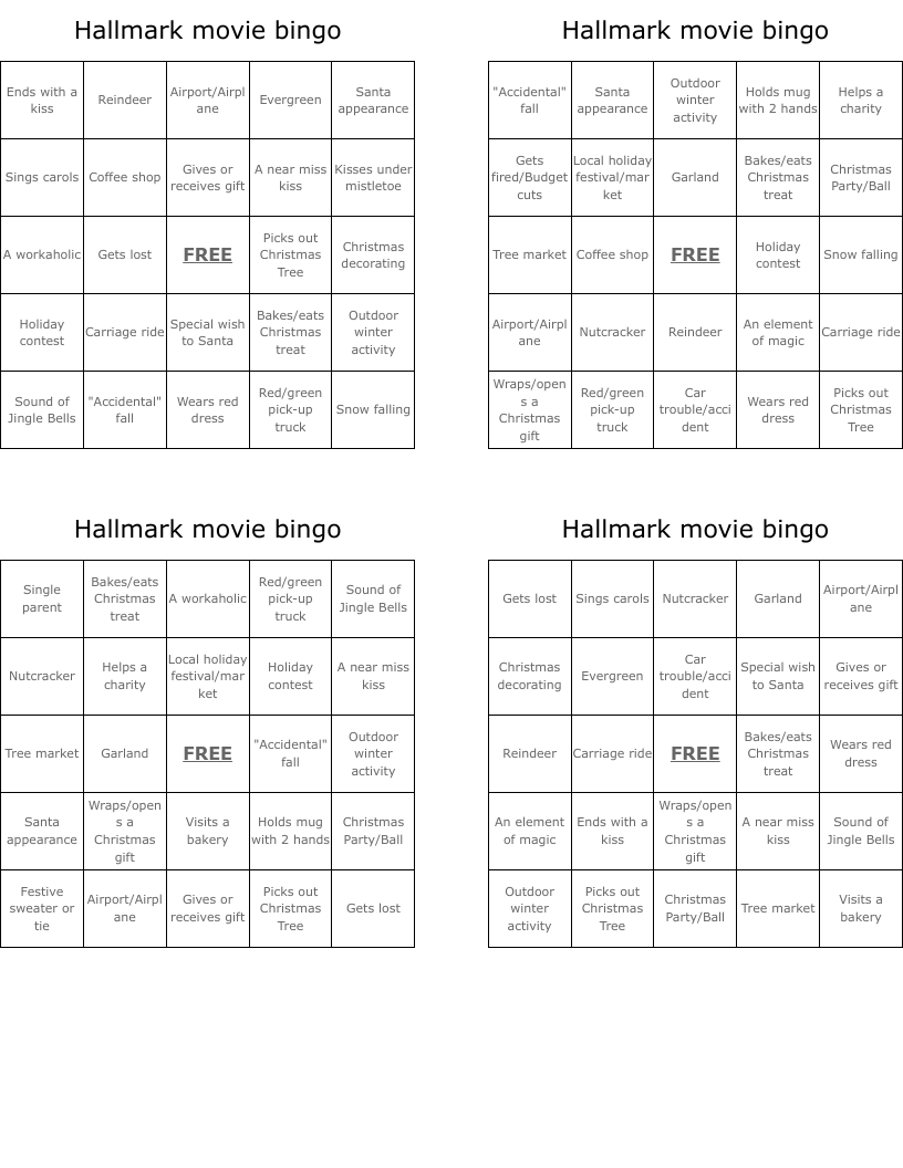 Hallmark movie bingo