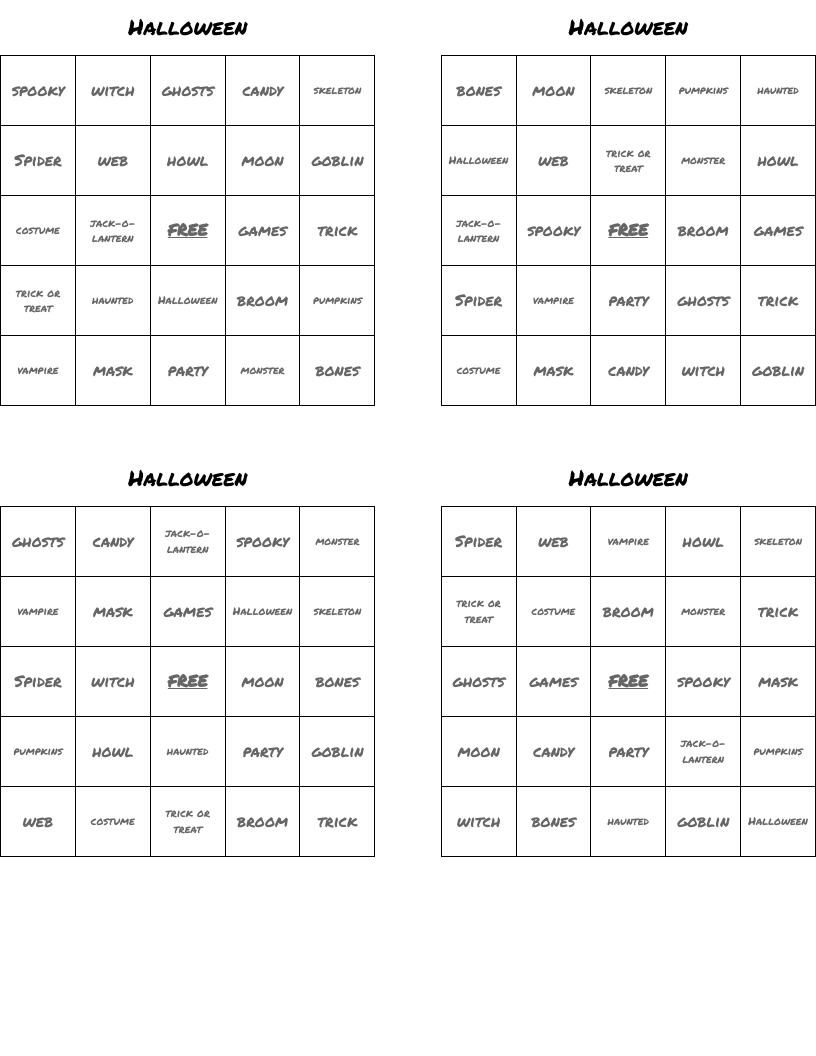 Halloween Bingo Cards