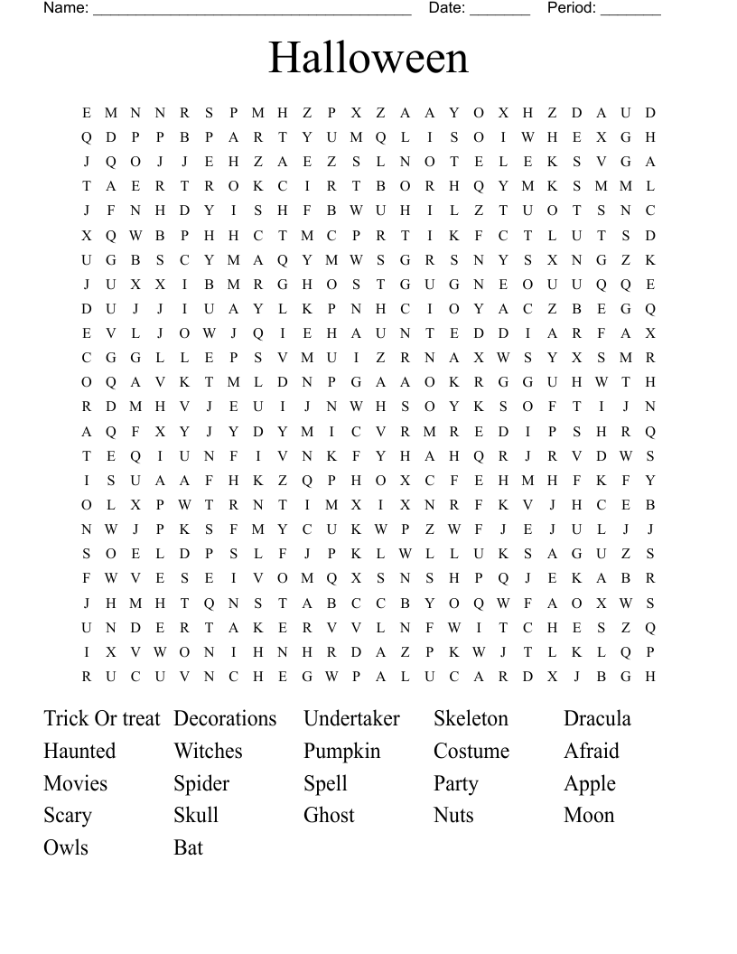 Halloween Word Search