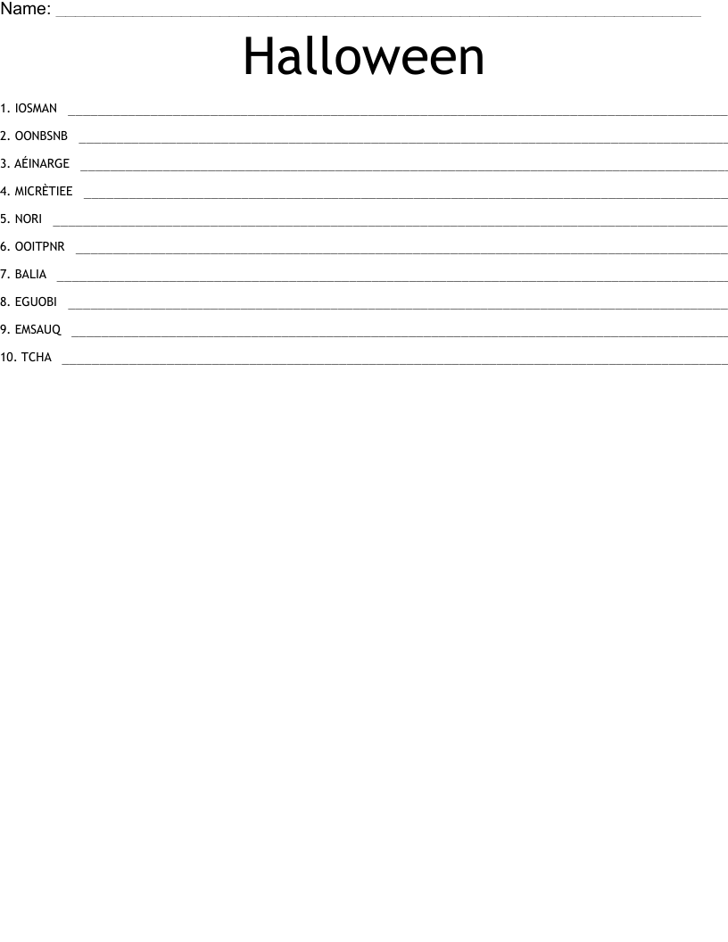 Halloween Word Scramble