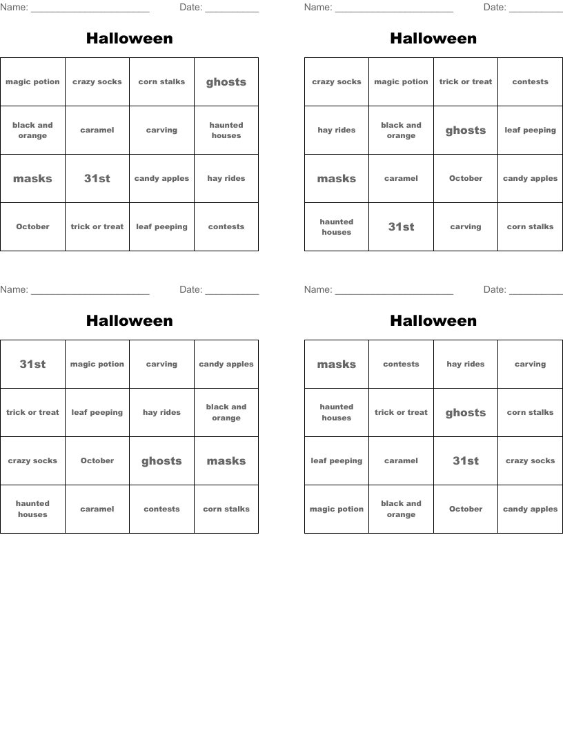 Halloween Bingo Cards