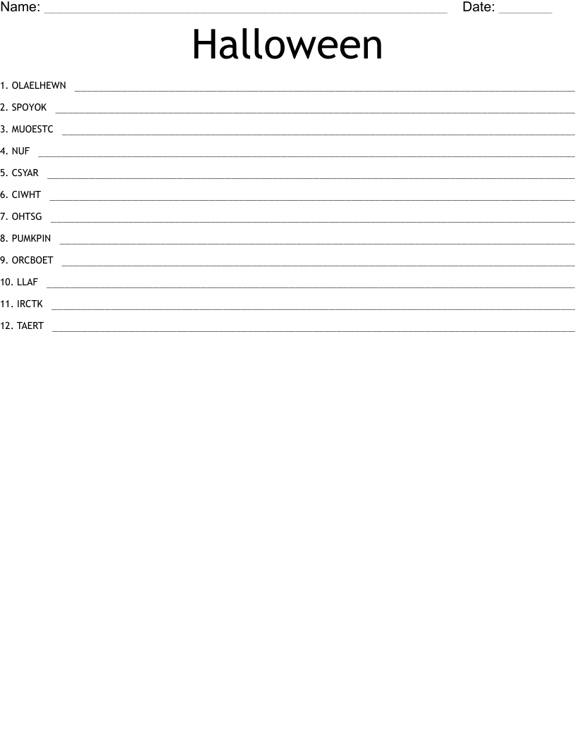 Halloween Word Scramble