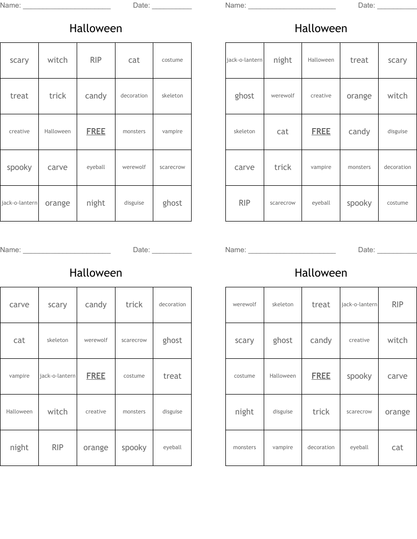 Halloween Bingo Cards