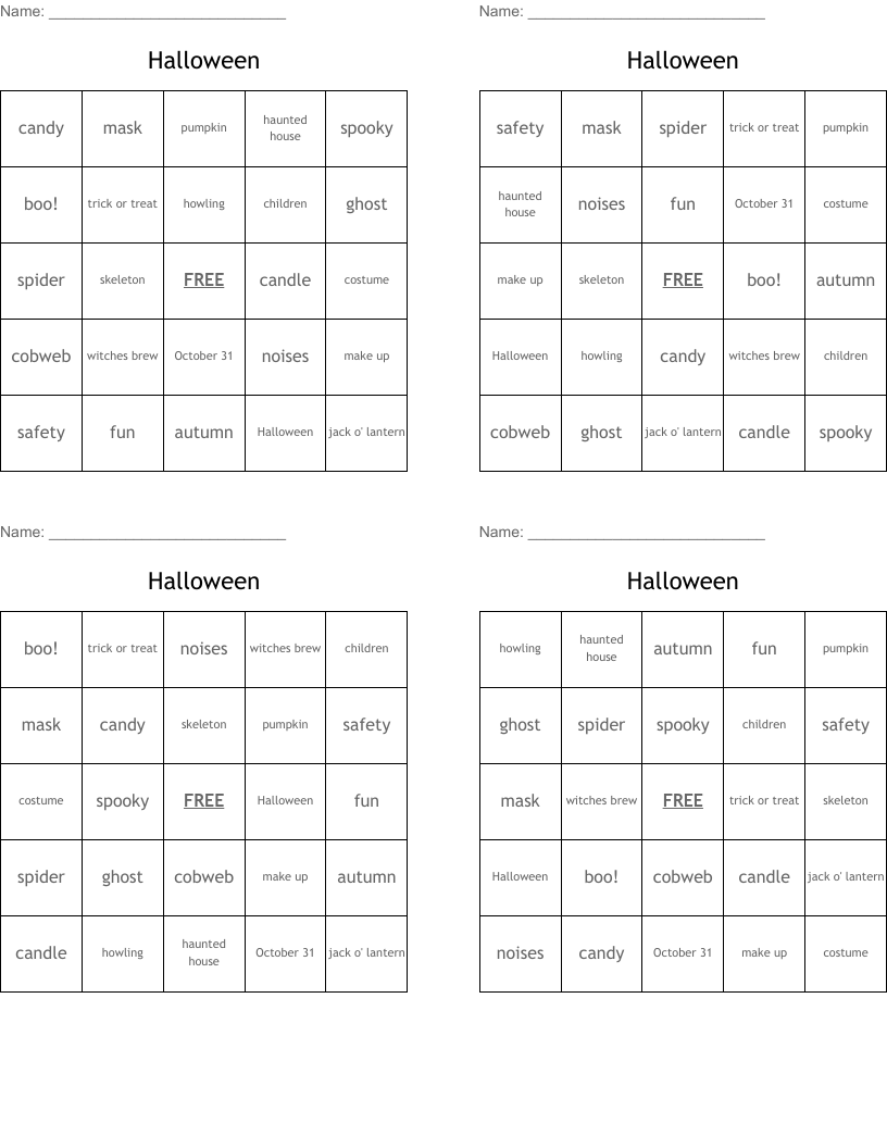 Halloween Bingo Cards