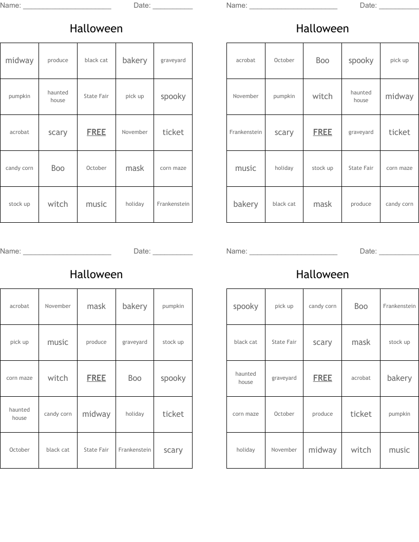 Halloween Bingo Cards