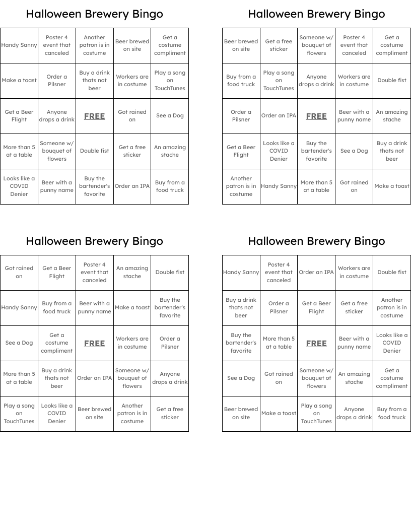 Halloween Brewery Bingo