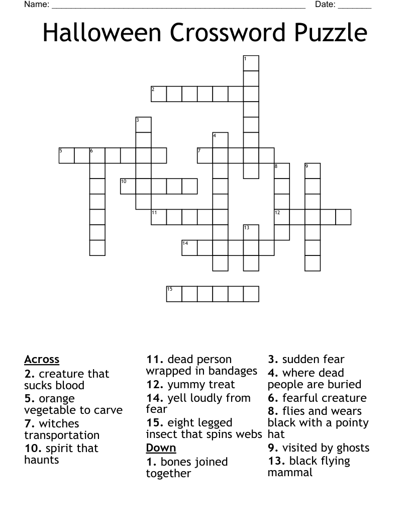 Halloween Crossword Puzzle Wordmint