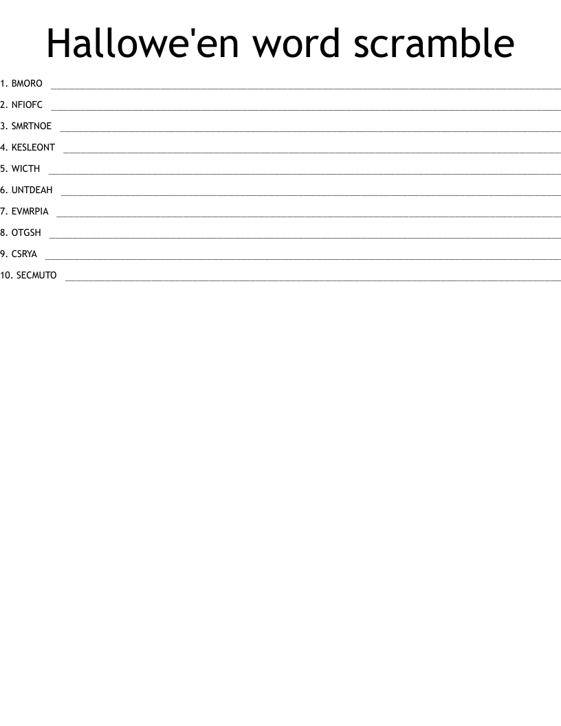 Hallowe'en word scramble