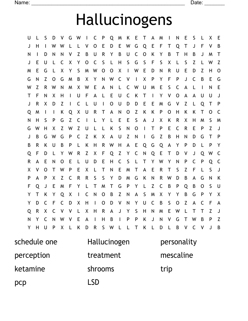 Hallucinogens Word Search