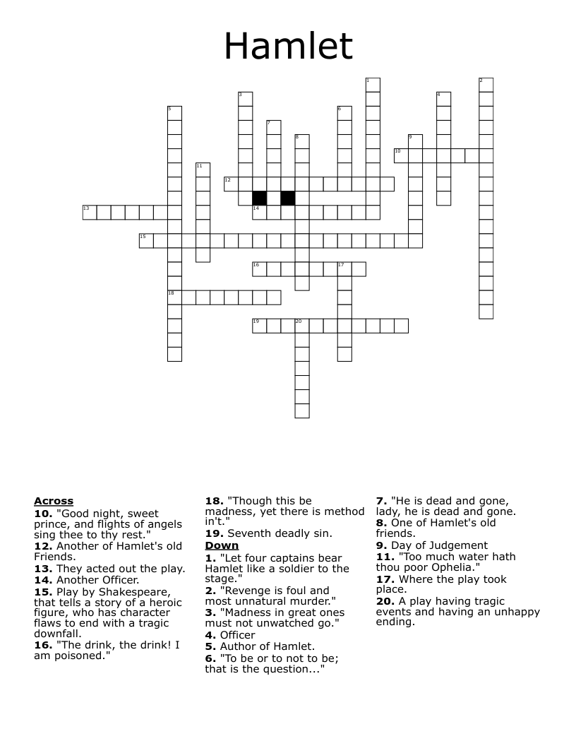Hamlet Which Character Crossword WordMint