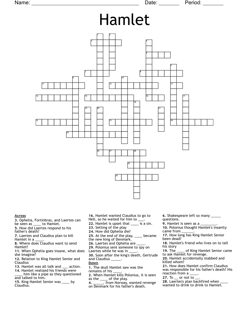 Hamlet s Parts Crossword Tipstoroccr