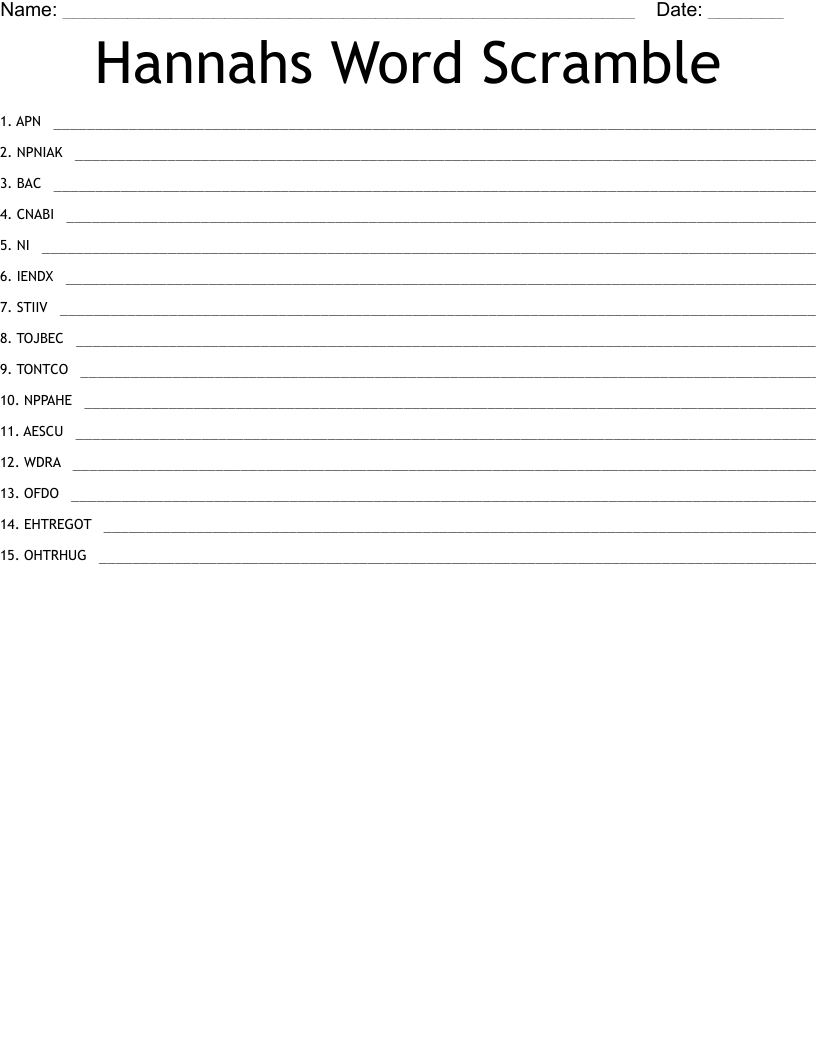 Hannahs Word Scramble