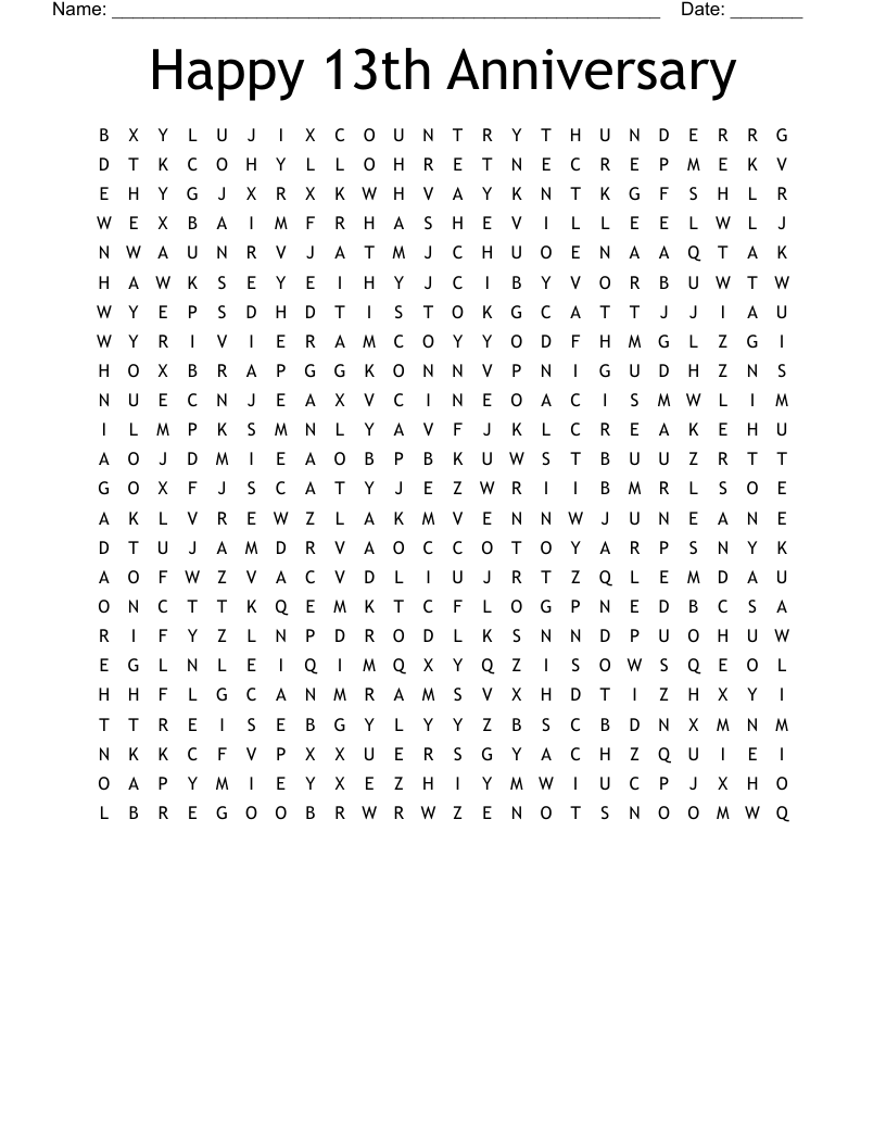 Happy 13th Anniversary Word Search