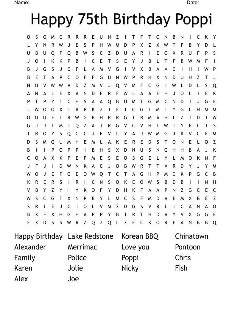 Happy 75th Birthday Poppi Word Search