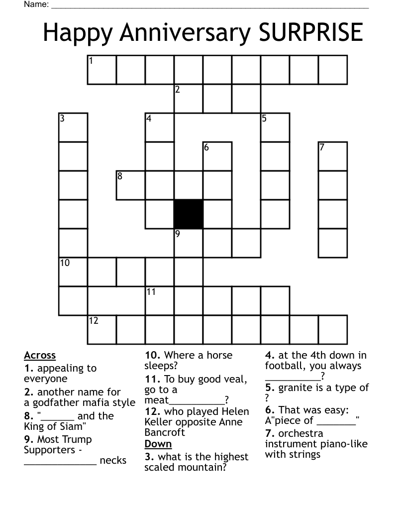 Happy Anniversary SURPRISE Crossword