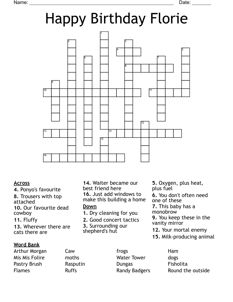 Happy Birthday Florie Crossword