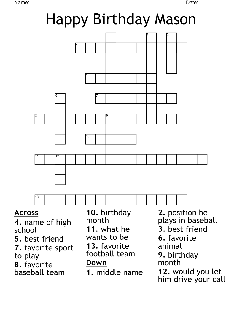 Happy Birthday Mason Crossword WordMint