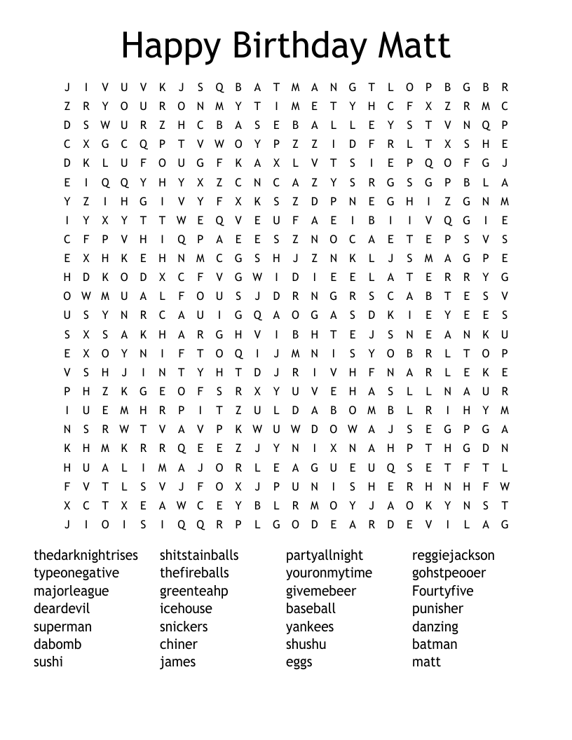 Happy Birthday Matt Word Search