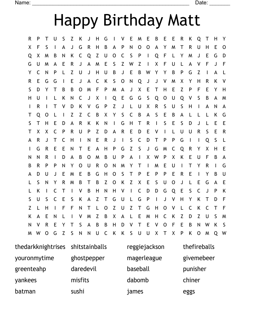 Happy Birthday Matt Word Search